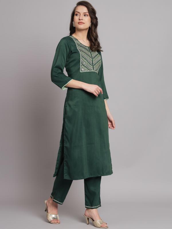 VP 9438 G Emerald Grace Embroidered Kurta Set with Dupatta